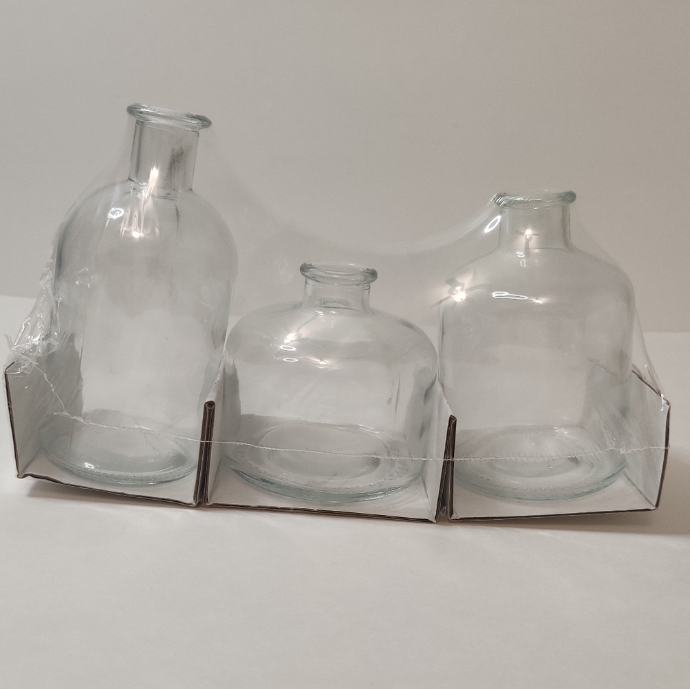 Sets of 5 Clear Glass Bud Vases